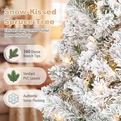 137cm Artificial Snow-Flocked Christmas Tree with Branch Tips and Warm White LED Lights