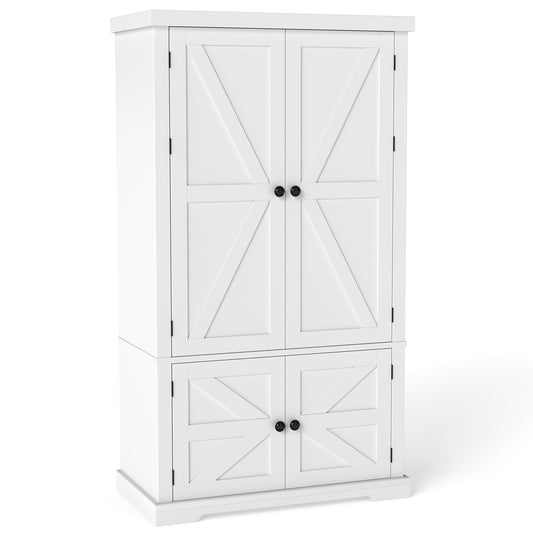 139 cm Pantry Cabinet with 4 Doors and 6 Door Shelves-White