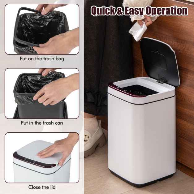 13L Intelligent Touchless Trash Can-White