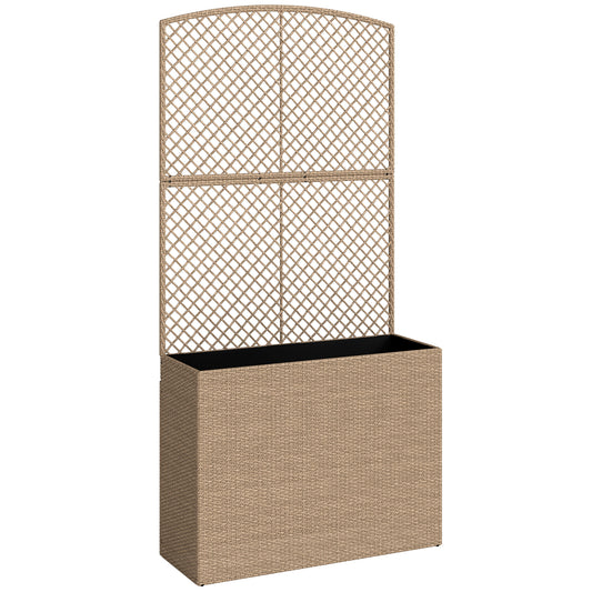 Outsunny Rattan Planter with Trellis, Raised Beds for Garden with Liner for Climbing Plants Vegetables Flowers, Light Grey