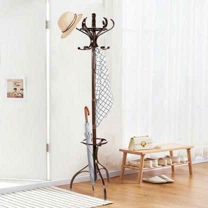 Practical Birch Coat Stand with 360° Rotating Top Tier for Jacket Red-Brown