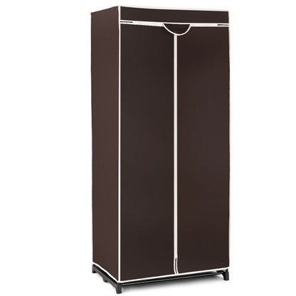 Single Canvas Wardrobe with Dust-proof Cover-Coffee