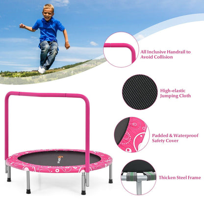 Child's Folding Trampoline with Padded Edge Cover and Full Covered Handle-Pink