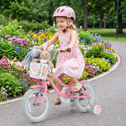 14 Inch Girls Bike with Basket for 3-5 Years Retro Series Peach Pink