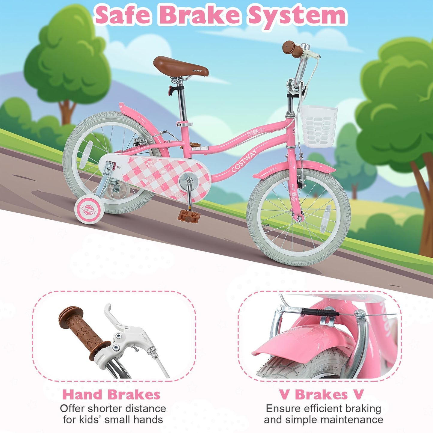 14 Inch Girls Bike with Basket for 3-5 Years Retro Series Peach Pink