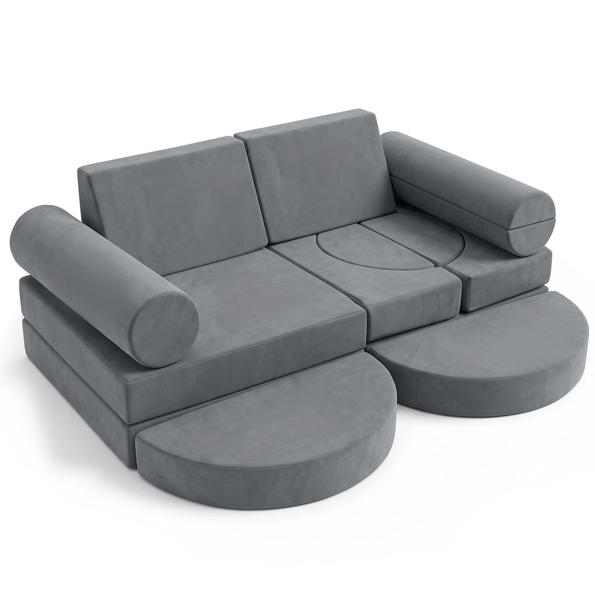 14-Piece Modular Kids Play Couch with Removable Cover-Grey