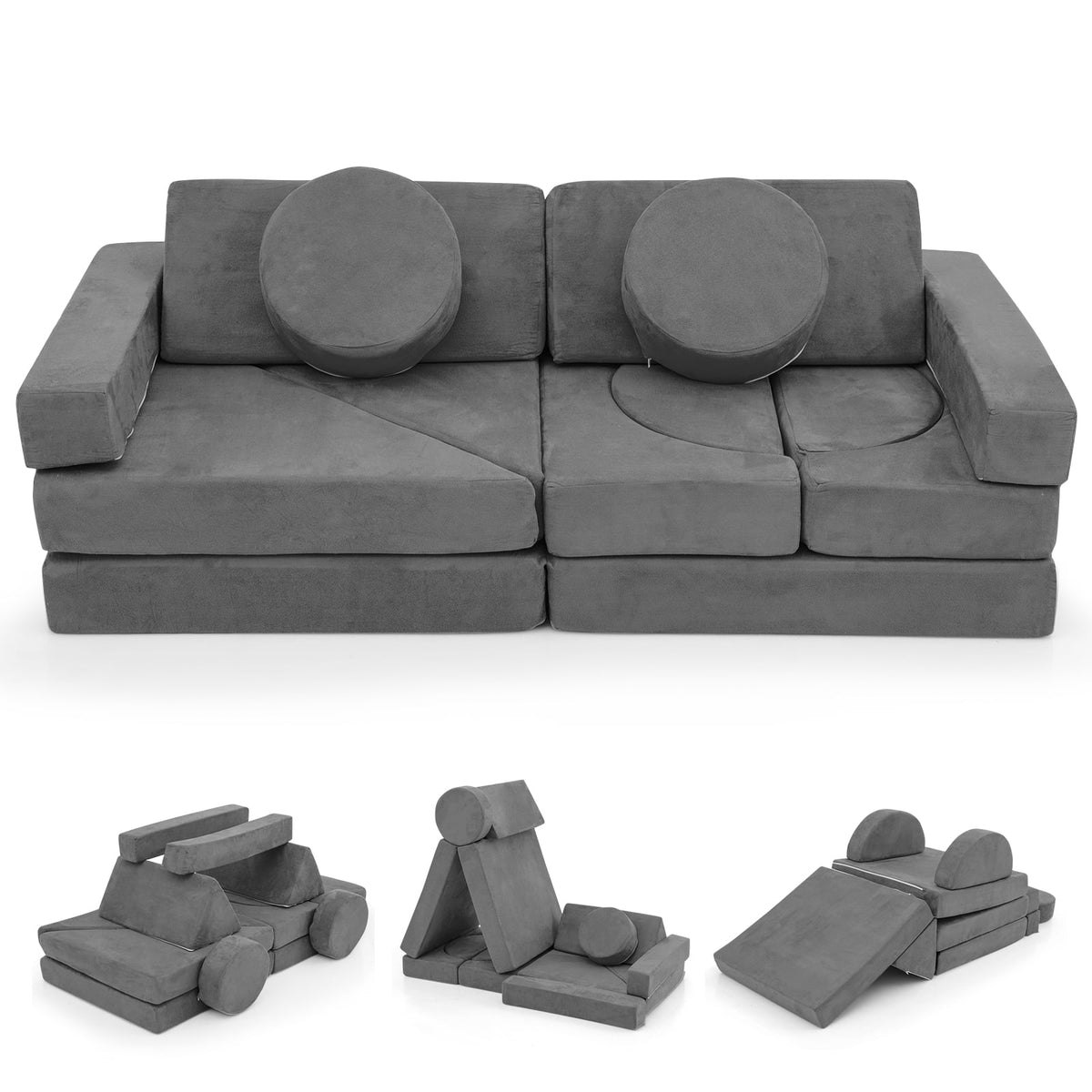 14 PCS Modular Kids Play Couch Child Sectional Sofa in Grey