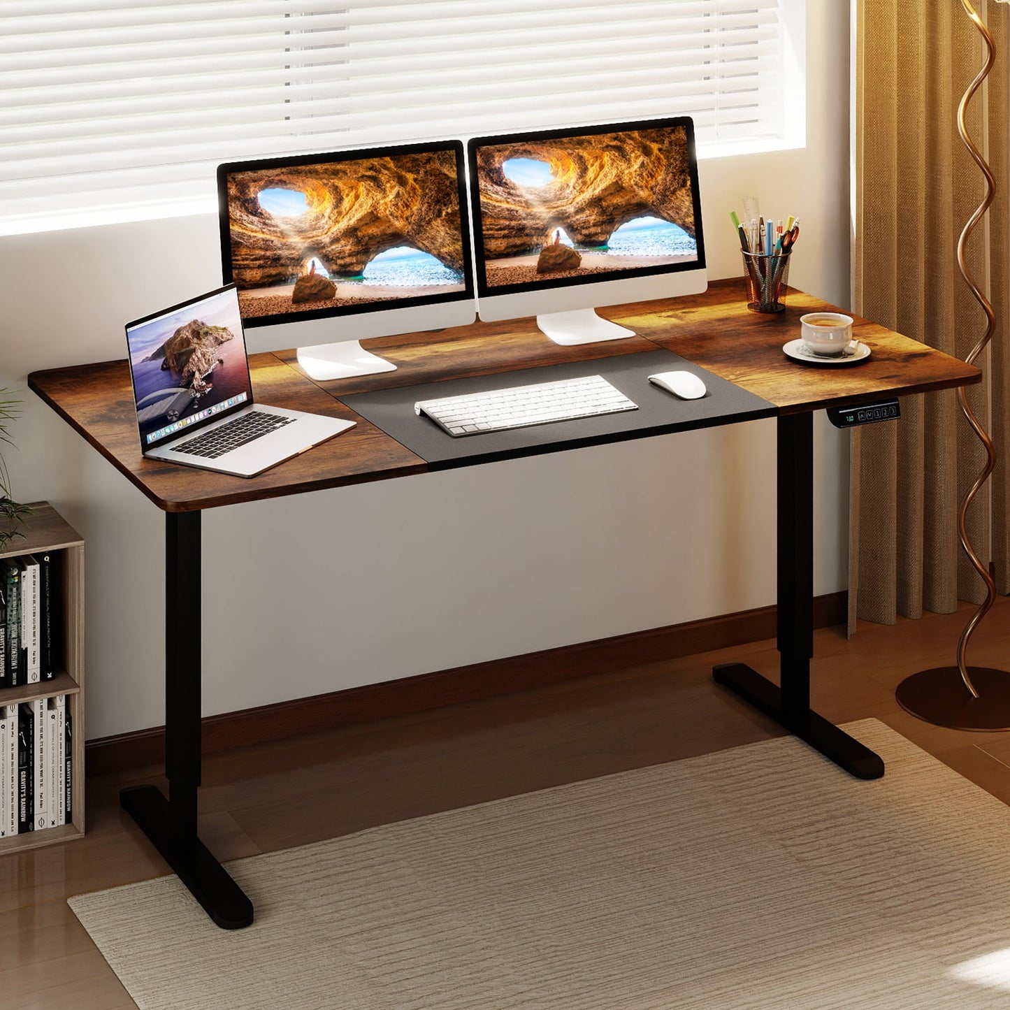 140 x 70 cm Height Adjustable Electric Standing Desk with Anti-Collision Design-Rustic Brown