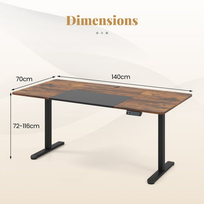 140 x 70 cm Height Adjustable Electric Standing Desk with Anti-Collision Design-Rustic Brown