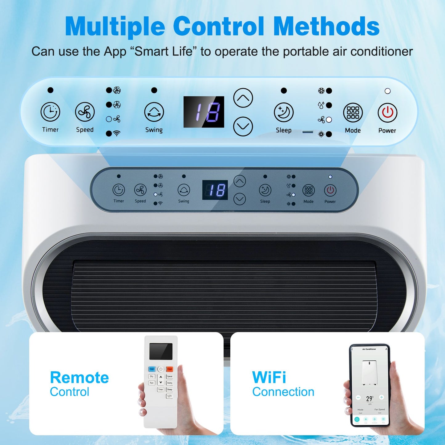 14000 BTU 4-in-1 Portable Air Conditioner with Remote Control and Sleep Mode-White