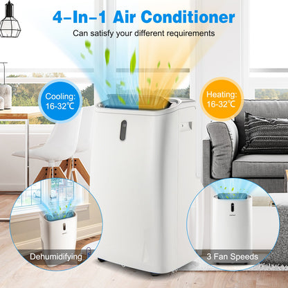 14000 BTU 4-in-1 Portable Air Conditioner with Remote Control and Sleep Mode-White