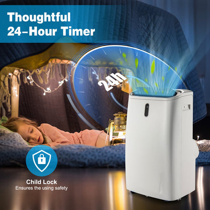 14000 BTU 4-in-1 Portable Air Conditioner with Remote Control and Sleep Mode-White