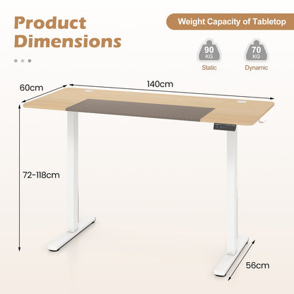 140x60 CM Electric Standing Desk with 3 Memory Heights & LED Panel for Home Office-Natural