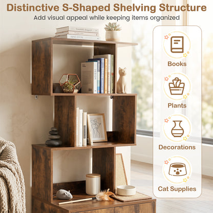 141 CM Tall Cat Litter Box Enclosure with 3 Open Shelves & Side Entry for Indoor-Rustic Brown