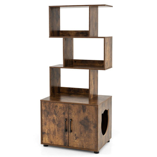 141 CM Tall Cat Litter Box Enclosure in Rustic Brown