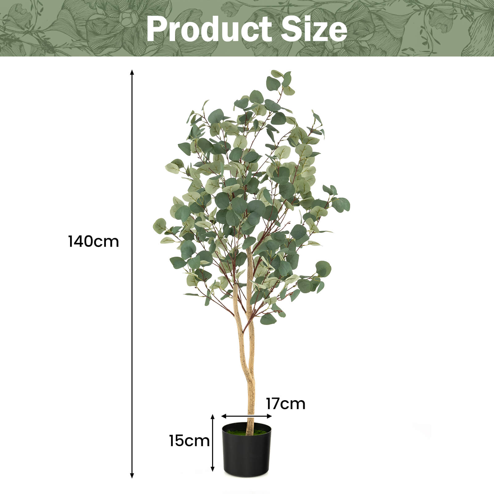 1.4/1.65 m Artificial Eucalyptus Tree with Silver Dollar Leaves-1.4 m - Furniture Gold