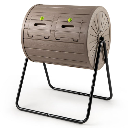 142 Large Outdoor Compost Tumbler with Dual Chambers-Coffee
