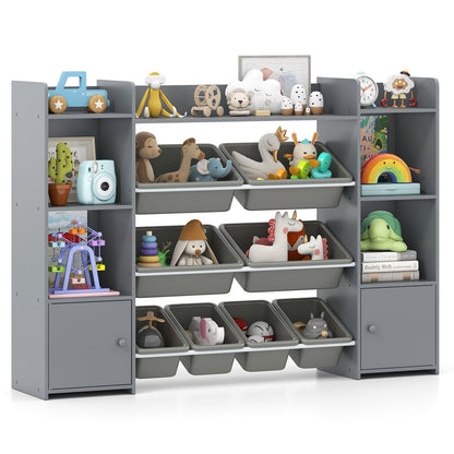 142 cm Large Toy Storage Organizer with 8 Removable Bins and Bookshelf-Grey