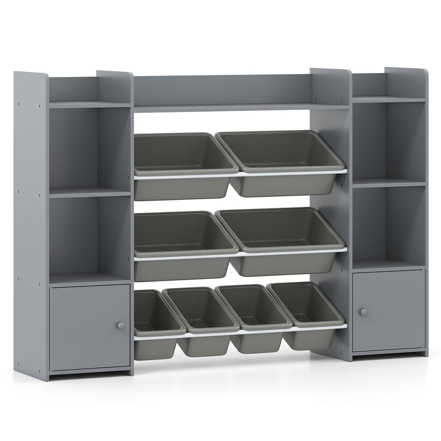 142 cm Large Toy Storage Organizer with 8 Removable Bins and Bookshelf-Grey