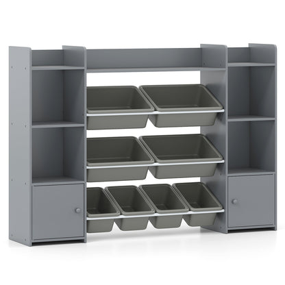 142 cm Large Toy Storage Organizer with 8 Removable Bins and Bookshelf-Grey