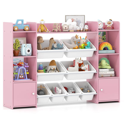 142 cm Large Toy Storage Organizer with 8 Removable Bins and Bookshelf-Pink