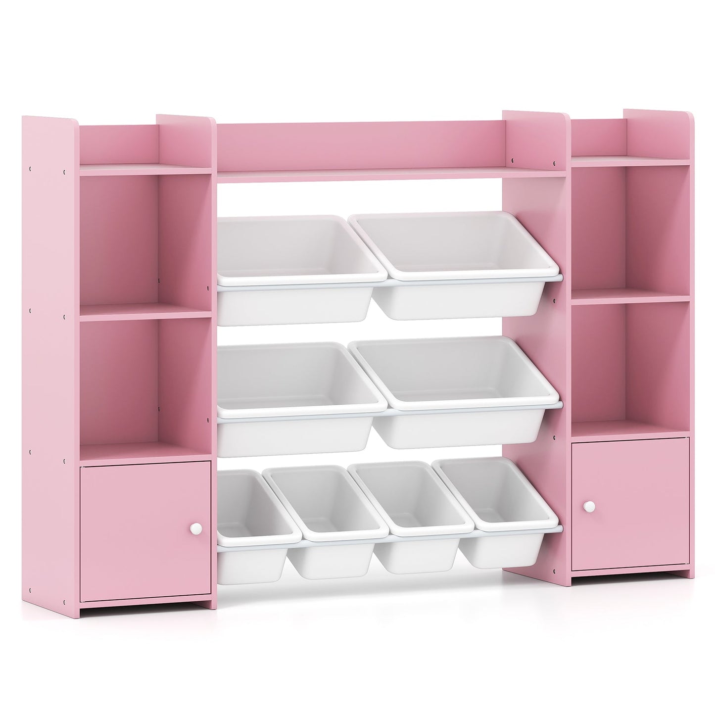 142 cm Large Toy Storage Organizer with 8 Removable Bins and Bookshelf-Pink