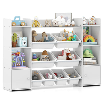 142 cm Large Toy Storage Organizer with 8 Removable Bins and Bookshelf-White