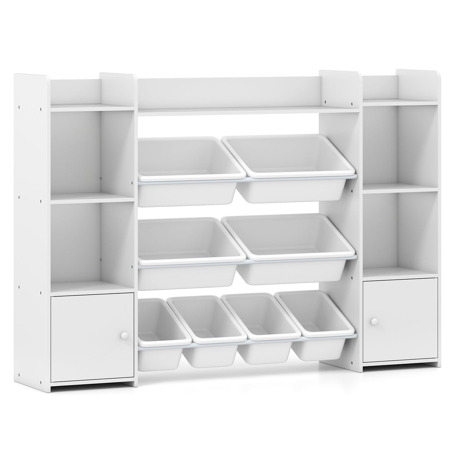 142 cm Large Toy Storage Organizer with 8 Removable Bins and Bookshelf-White