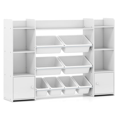 142 cm Large Toy Storage Organizer with 8 Removable Bins and Bookshelf-White