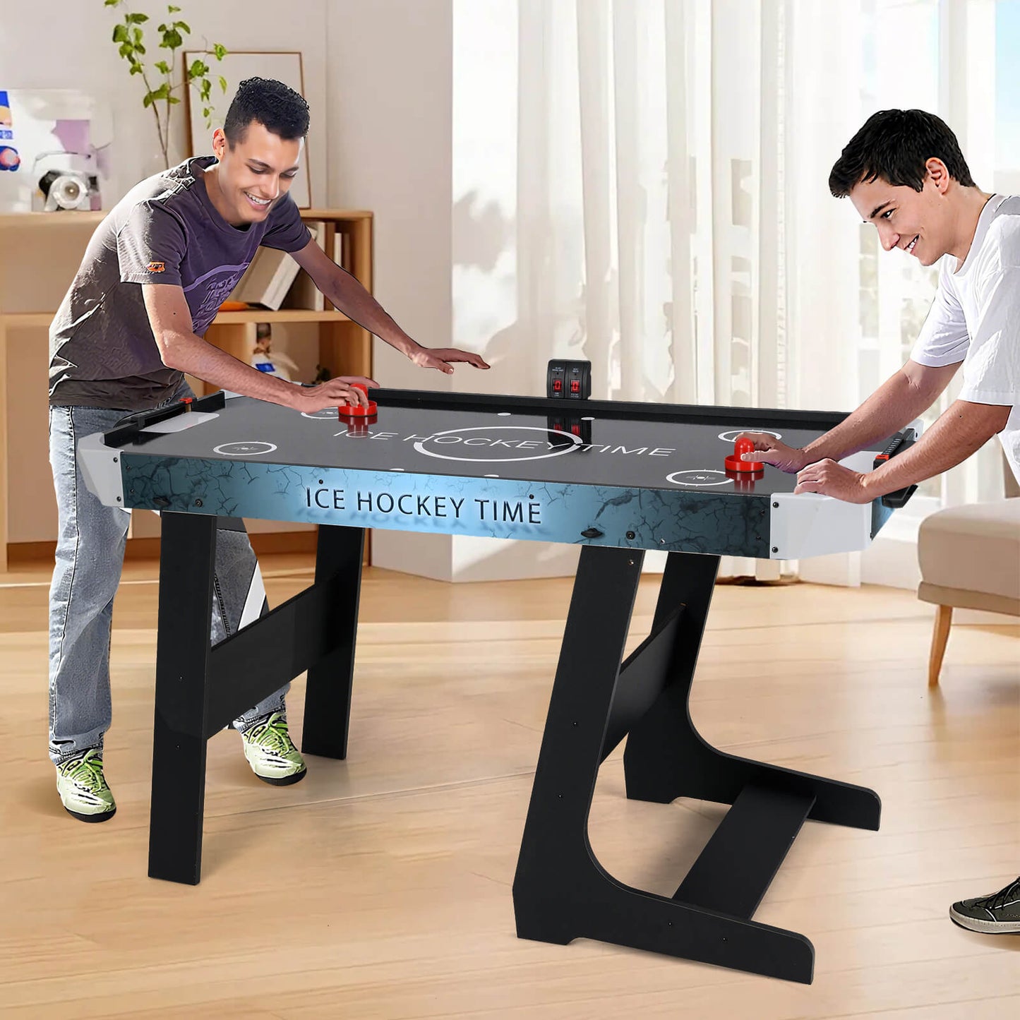 144 CM Foldable Air Hockey Table with 2 Pucks for Kids and Adults-Black