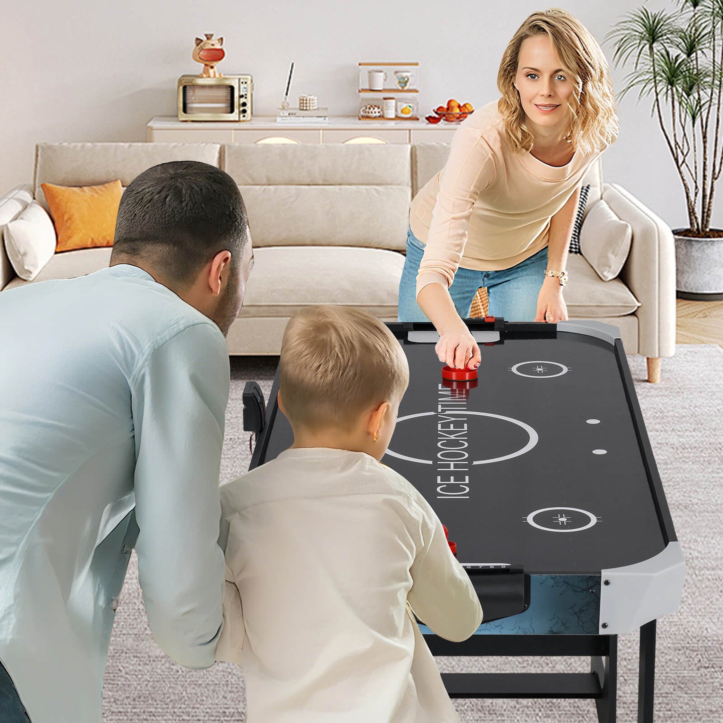 144 CM Foldable Air Hockey Table with 2 Pucks for Kids and Adults-Black