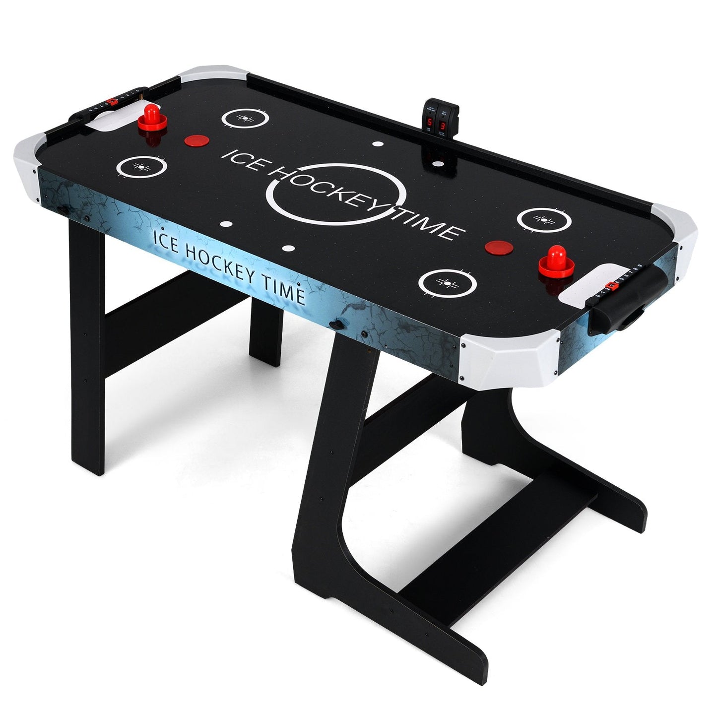 144 CM Foldable Air Hockey Table with 2 Pucks for Kids and Adults-Black
