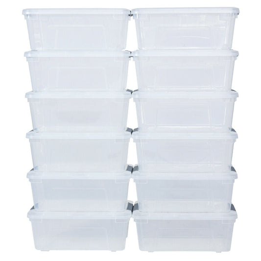 12 Plastic, 12L, Stackable, Storage Boxes with Lids