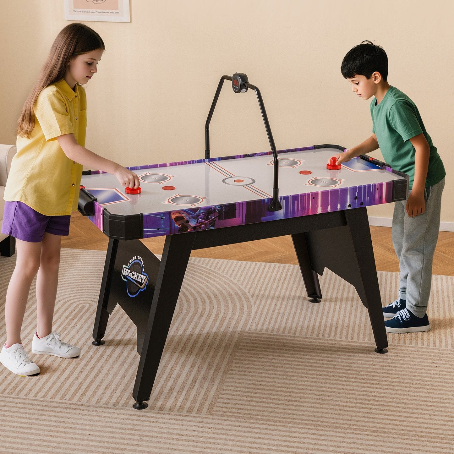 144 CM Air Hockey Table with 2 Pucks and 2 Pushers for Kids and Adults-White
