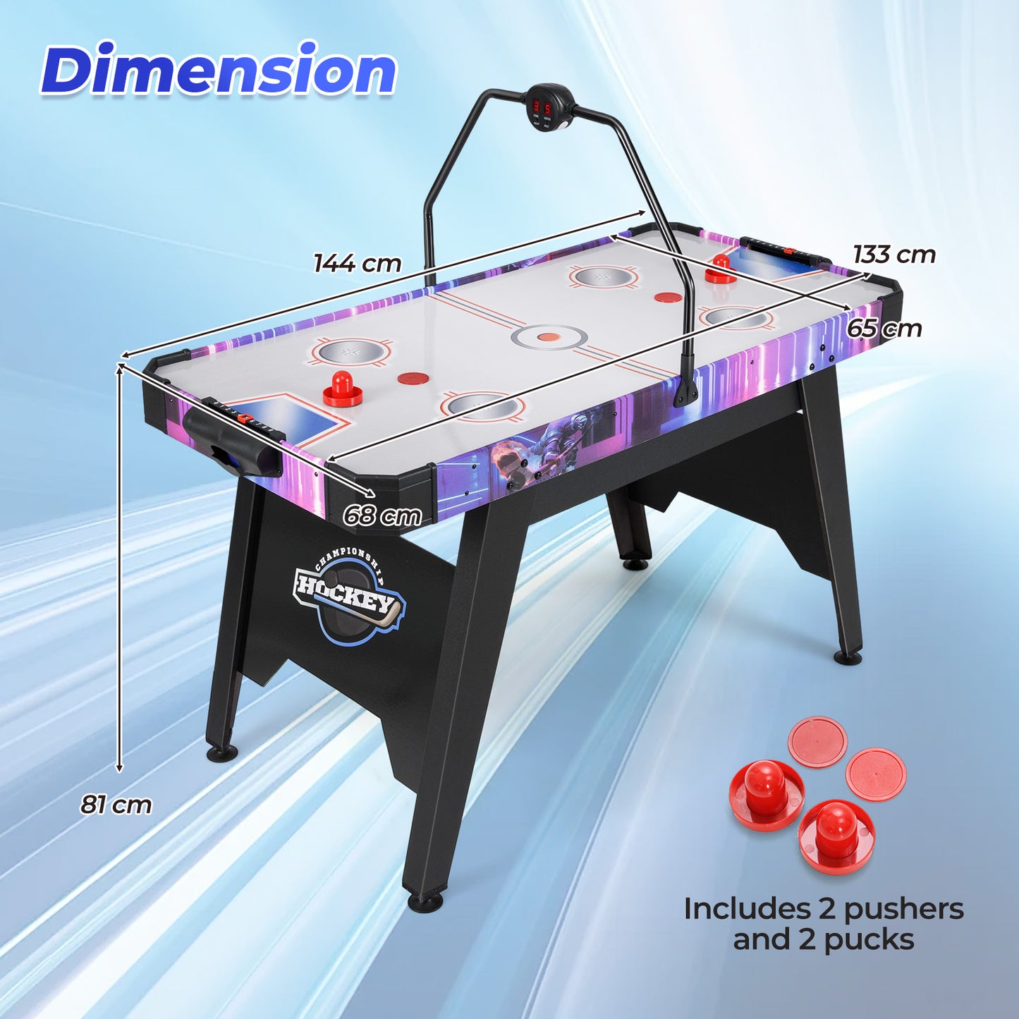 144 CM Air Hockey Table with 2 Pucks and 2 Pushers for Kids and Adults-White