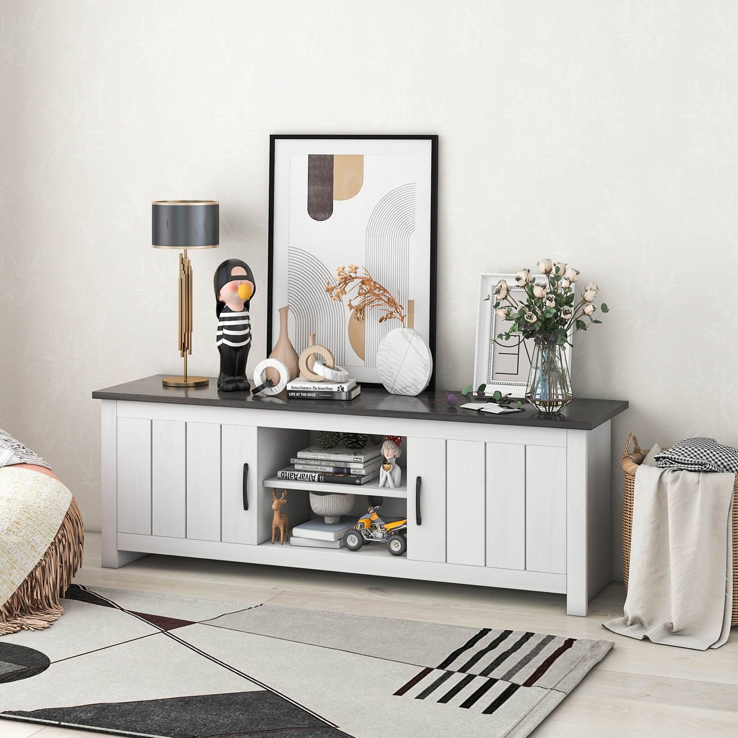 TV Stand with 2 Doors and Storage Shelves for TVs up to 65 Inches-Black