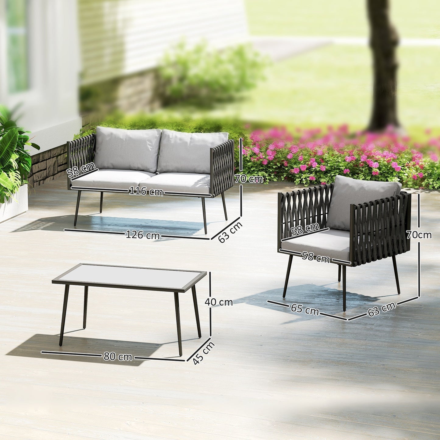 Outsunny 4-Piece Garden Furniture Set with Cushions - Light Grey