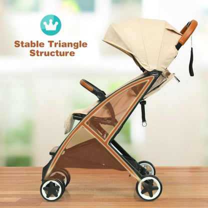 Folding Pushchair with Adjustable Backrest and Footrest-Beige