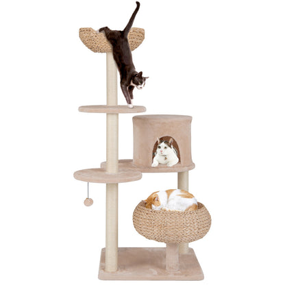 146 cm Cat Tree with Sisal Scratching Posts and Perch-Beige