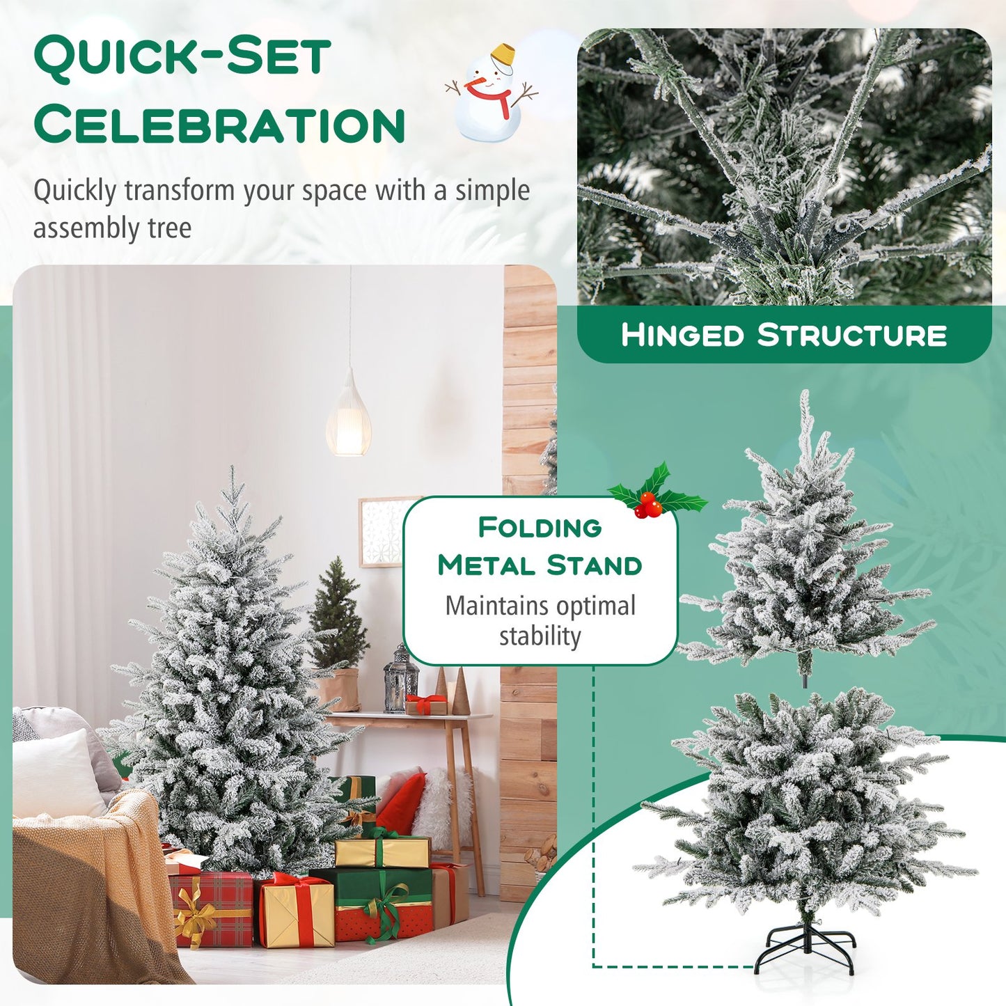 147/186 Flocked Christmas Tree with 8 Lighting Modes-S