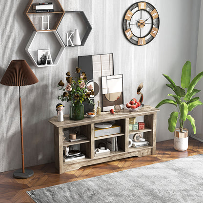 147cm TV Stand for TVs up to 65 Inches with 6 Open Storage Shelves-Grey