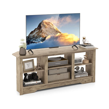 147cm TV Stand for TVs up to 65 Inches with 6 Open Storage Shelves-Grey