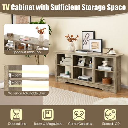 147cm TV Stand for TVs up to 65 Inches with 6 Open Storage Shelves-Grey