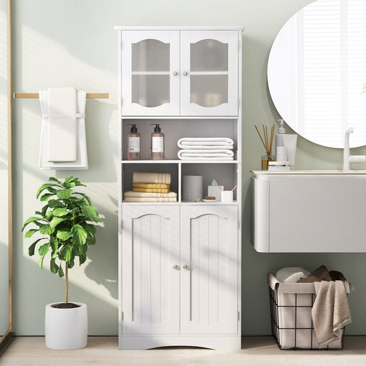 148cm Tall Bathroom Cabinet Storage Cabinet with Glass Doors-White