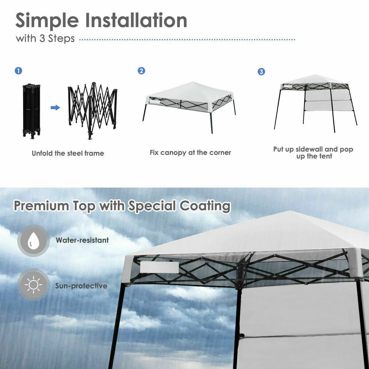 1.8M x 1.8M Pop Up Gazebo with 1 Side Panel-White