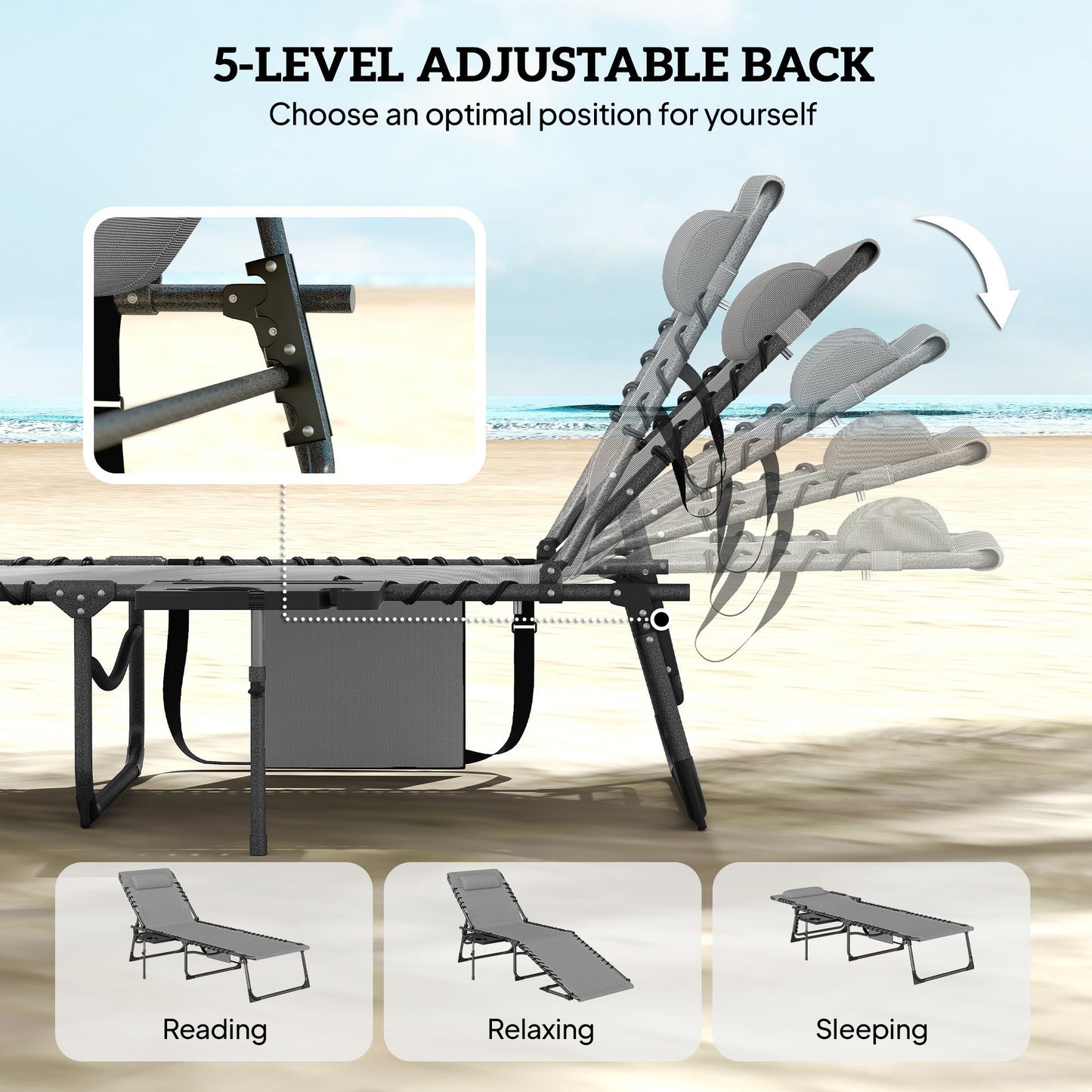 Outsunny Five-Position Reclining Sun Loungers Set of 2 - Grey