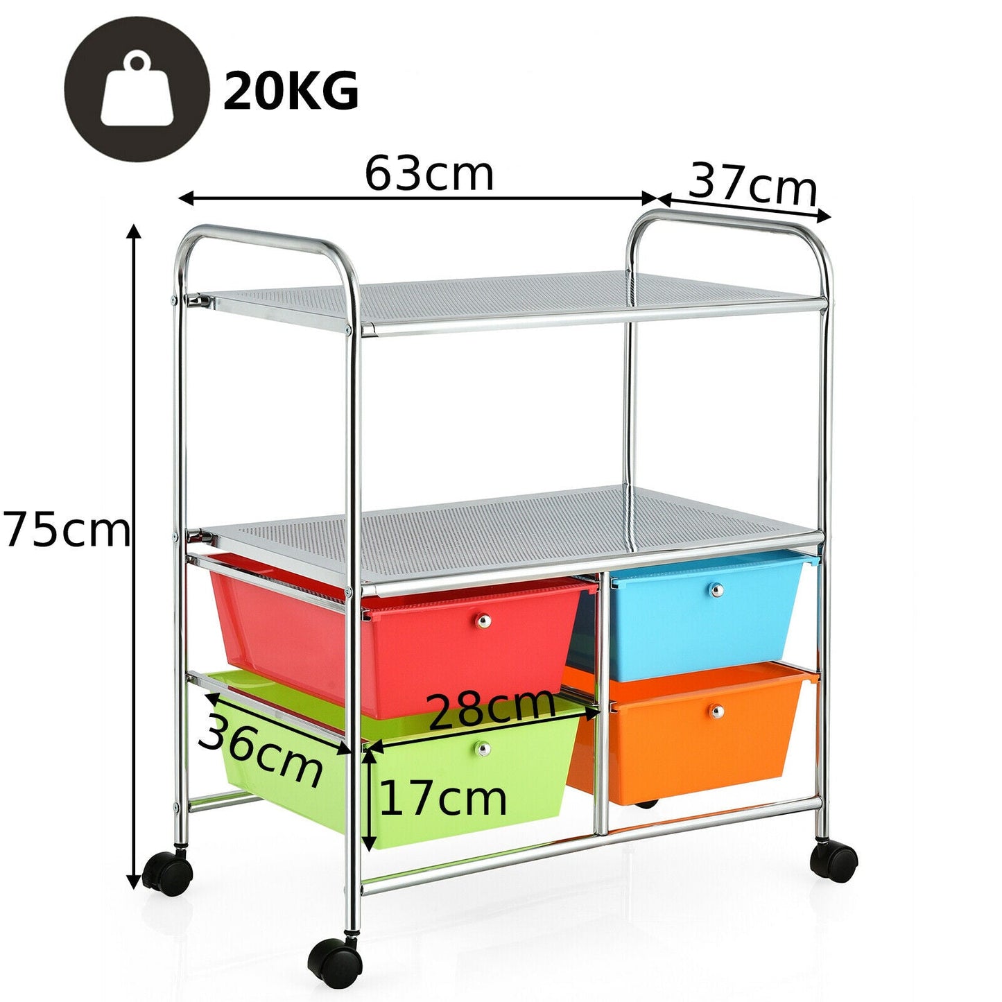 Utility Organiser Cart with 4 Plastic Drawers-Multicolor