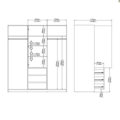 Classic Design High Gloss 2 Sliding Door Wardrobe with 3 Drawers - Jackson Hickory Oak