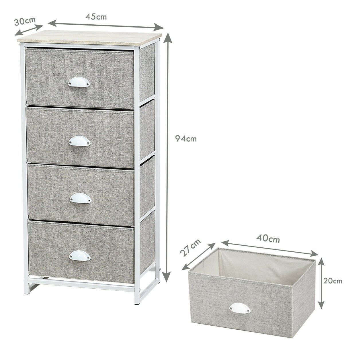 3/4 Fabric Nightstand Bedside Storage Cabinet Folding Drawers-4-Tier