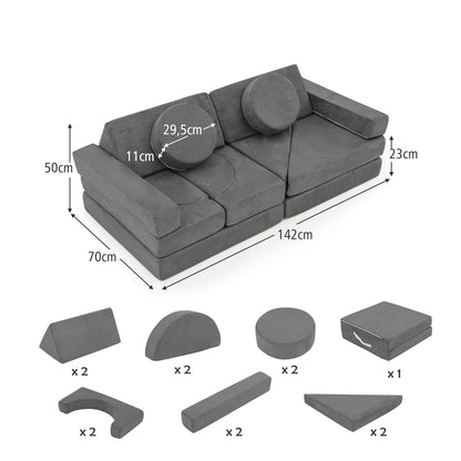 14 PCS Modular Kids Play Couch Child Sectional Sofa Building Blocks Playset-Grey